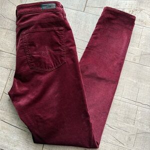 Ag Adriano Goldschmied Deep Burgundy Velvet Farrah High Rise Skinny Pants